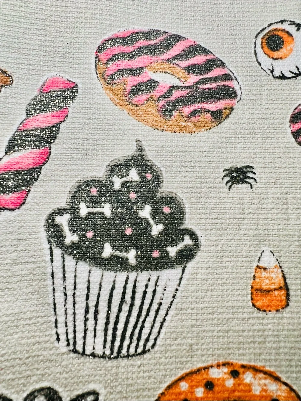 2 Halloween Sweets Kitchen Towels Candy Cookie Ghost Cupcake Donuts Glittered